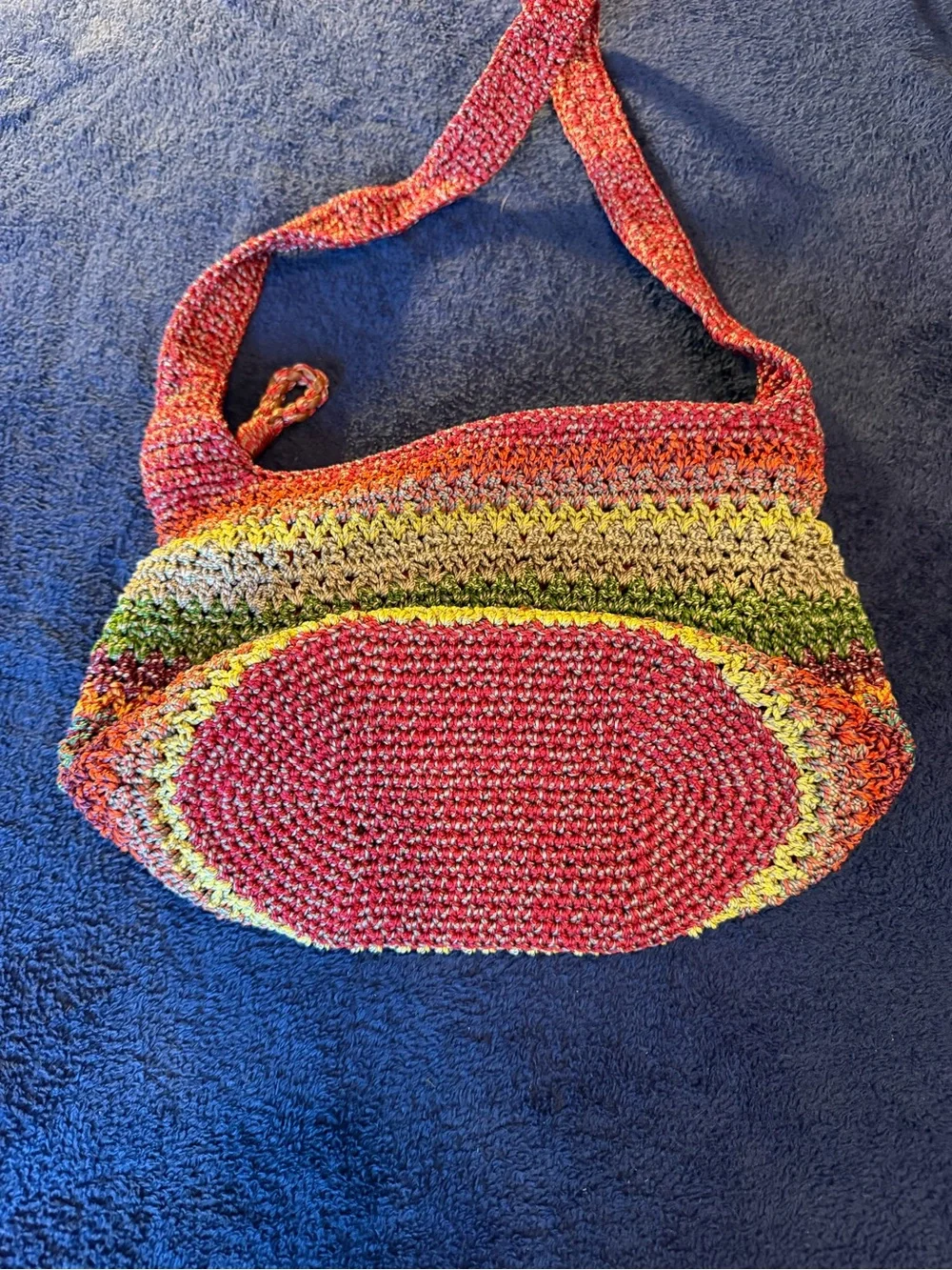 Multicolor Handwoven Crochet Shoulder Bag - Vibrant Striped Knit